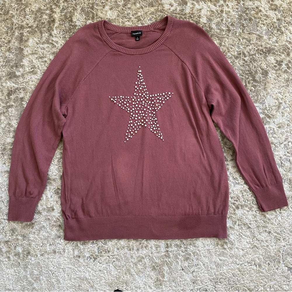 Torrid 100% Cotton Pink Sweater With Pearl Star Beading Size 2